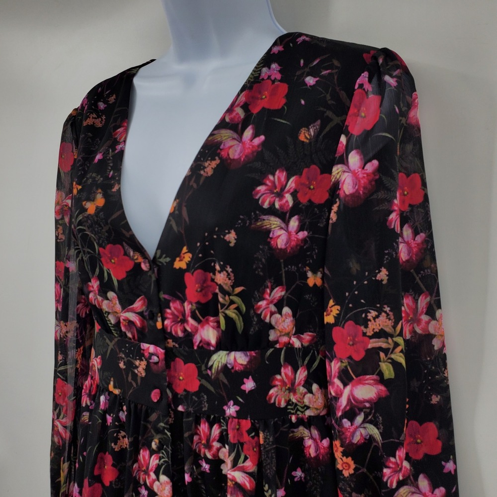 NWT Ted Baker Adriela Fern Forest Floral Butterfly Midi Dress Black 0-2 Fairy - Picture 6 of 13